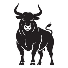 linear paint draw bull Vector Black silhouettes. with white background