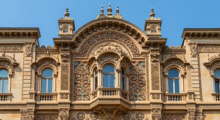 Fototapeta premium Ornate Stone Building Facade with Intricate Detail