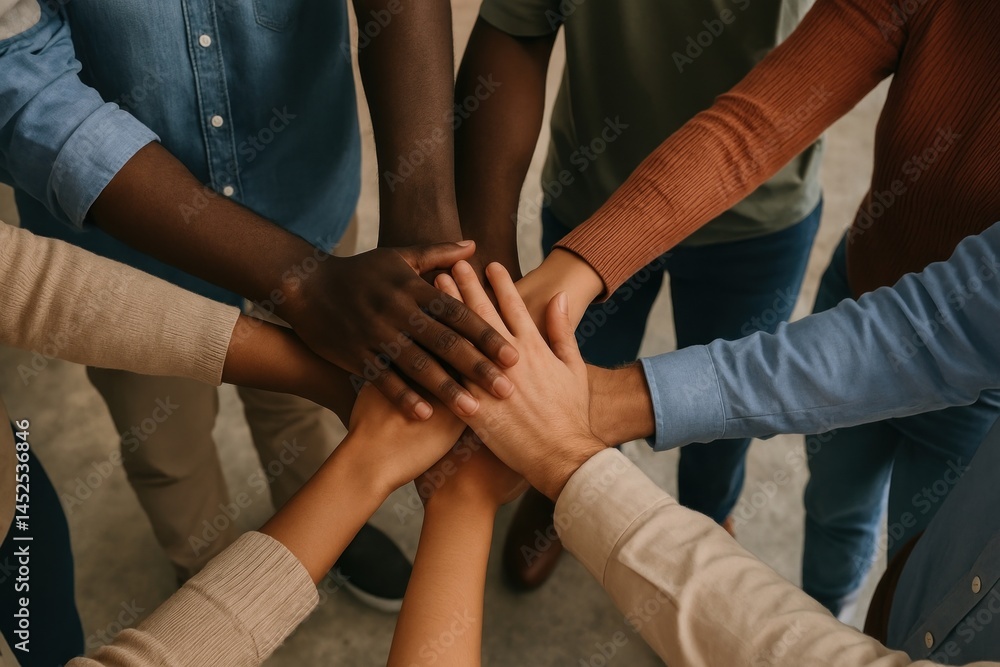 Poster unity through diverse hands together.
