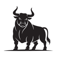 linear paint draw bull Vector Black silhouettes. with white background