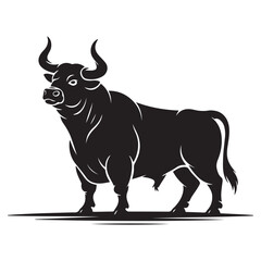 linear paint draw bull Vector Black silhouettes. with white background