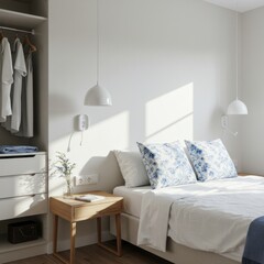 Interior of a modern bedroom with bed
