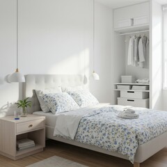 Interior of a modern bedroom with bed