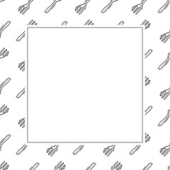 kitchen utensil frame. doodle kitchenware square frame. kitchen background