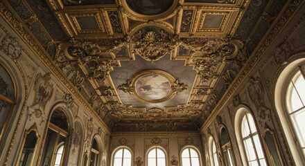 Ornate Gold Ceiling in Historic Building Interior