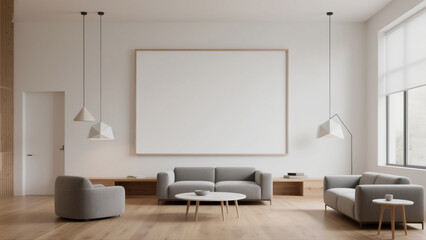 Modern Minimalist Living Room Interior Design Blank Wall Frame for Customization