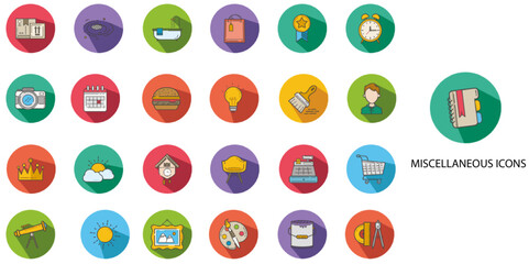 Miscellaneous simple concept 24 hand drawn color icons set. Contains such color palette, paint, miscellaneous, painter .Vector illustration.