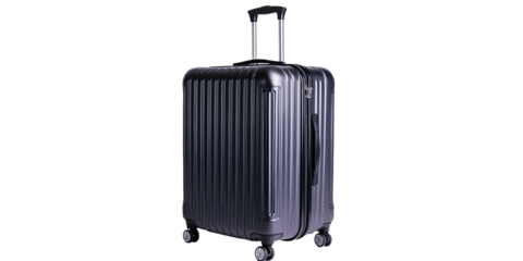 Hardshell suitcase with smooth rolling wheels isolated on white transparent background