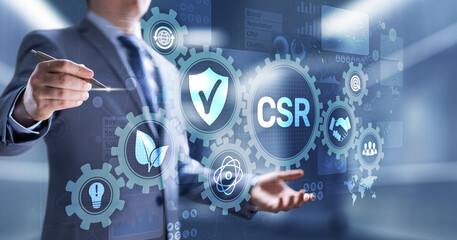 CSR Corporate social responsibility business technology concept on virtual screen.