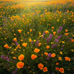 Vibrant Orange and Purple Wildflowers in a Sunny Field