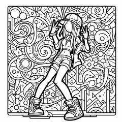 Stylish Line Art of a Trendy Girl in Urban Background