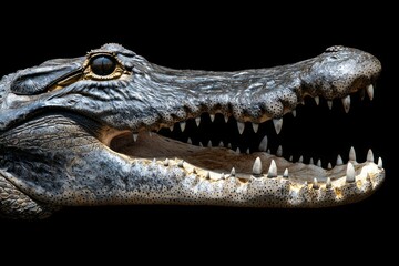 Obraz premium A crocodile's mouth is open, revealing its sharp teeth
