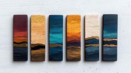 Colorful Wooden Art Pieces with Abstract Landscape Designs