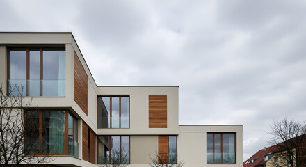 Modern Facade Showcasing Contemporary Architecture With Windows And Wooden Elements