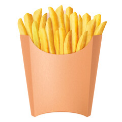 French Fries Brown Paper Bag isolated on a white background. Delicious French potato fast food pack box. Realistic 3d vector illustration.