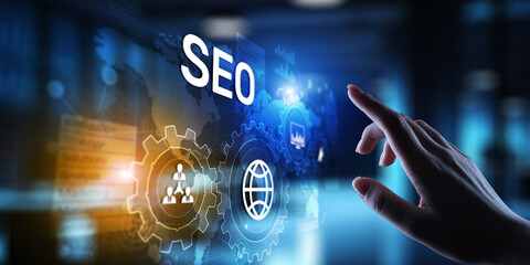 SEO - Search engine optimisation, Digital Internet marketing concept on virtual screen.