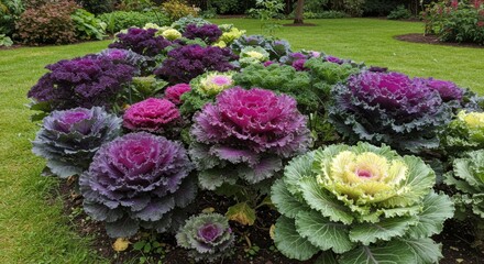 Obraz premium Colorful Ornamental Cabbage Garden Display