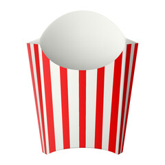 Striped red and white paper french fry box. Isolated 3d mockup. French fries holder cardboard container empty. Realistic mock-up. Fast street food paperboard packaging. Vector template