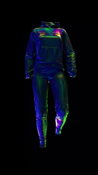 Stylized Male Figure in Futuristic Pants with Neon Highlights on Black Background