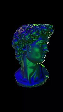 Neon-Colored David Sculpture Bust with Futuristic Glow on Black