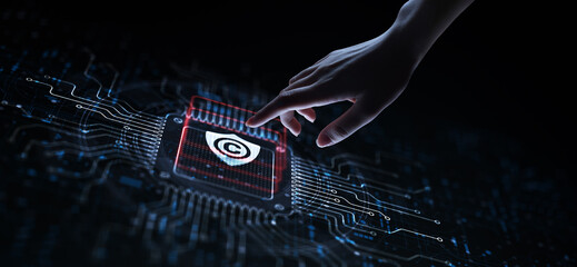 Copyright Protecting Creative Works and Intellectual Property Illustrated on a Processor Touched by...