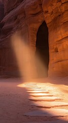 Vertical Canyon Passage with Ambient Light and Stone Steps