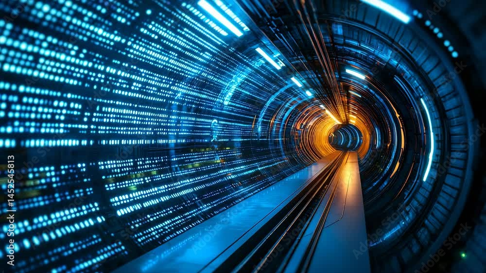 Aufkleber futuristic digital tunnel with light trails and data streams