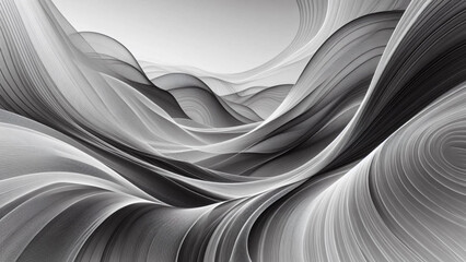 A refined monochrome wave background in grayscale with flowing curves and depth. Suitable for luxury branding, fashion, or editorial layouts.