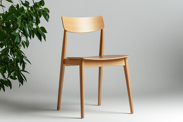 Natural Wood Chair High-Definition Isolated White Background