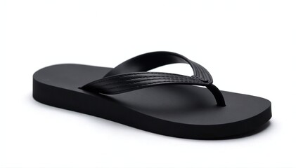 Single black flip-flop isolated on white background , single, footwear