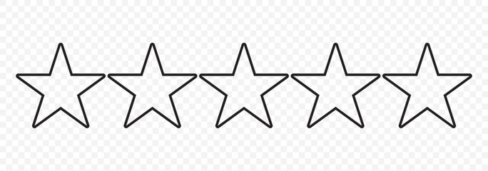 Five stars rating. Star icon. Feedback consumer or customer review evaluation banner, satisfaction level and critic icon concept. Vector illustration. Stars icon on Transparent Background. EPS 10.