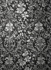 Elegant black & white damask, intricate floral swirls,  ornate,  black