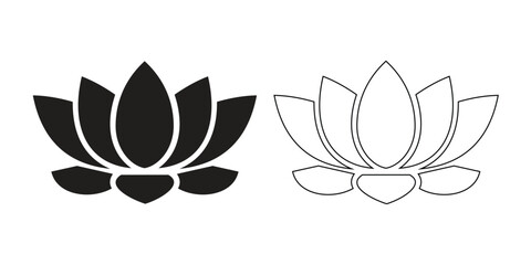 Lotus flower logo. black and white lotus flower. Vector illustrations isolated on white background. Editable stroke.