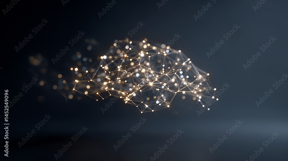 Poster abstract plexus formation connecting dots on dark background conceptual design
