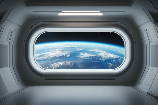 Stunning view of Earth from a futuristic space station window