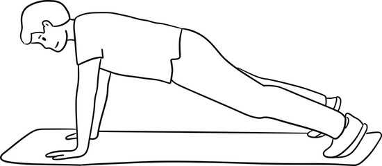 exercise posture push up full line art style clipart