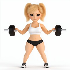Obraz premium 3D Render of a Cheerful Young Woman Weightlifting