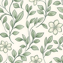 Elegant floral and foliage pattern on a pale cream background.