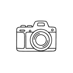 Camera outline sketch illustration in black and white  