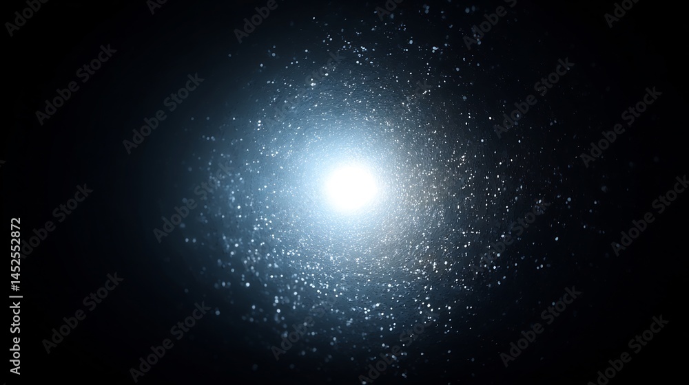 Poster abstract celestial light pattern, glowing particles in a dark cosmic void