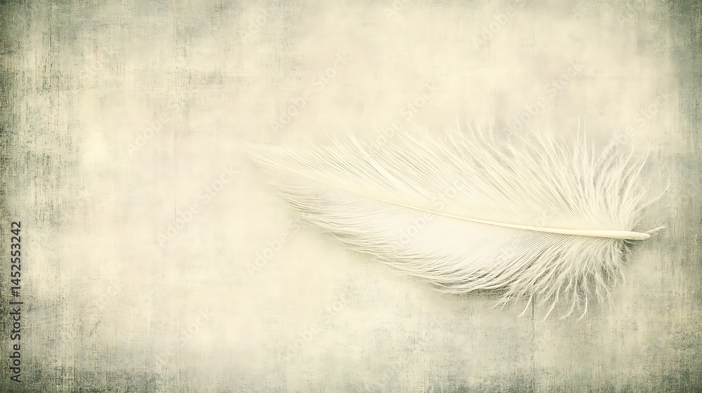 Poster elegant white feather on textured background creating a sense of calm