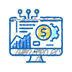 fintech chart researching on computer display icon doodle illustration