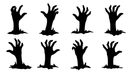 set of halloween zombie hands silhouette vector