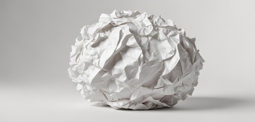 A ball of crumpled white paper isolated on white,  environment,  studio shot