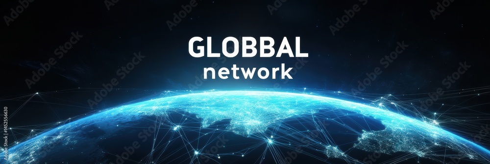 Poster global network representation showcasing earth with digital connections in the background