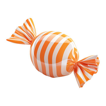 3d rendering icon orange candy illustration PNG. cartoon minimal style candy on transparent isolated background.