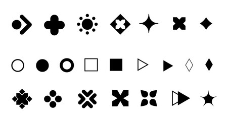 Flèche and arrow bullet list icons for PowerPoint presentations. Bullet point collection with arrow designs, ideal for slide presentations. Vector illustration.