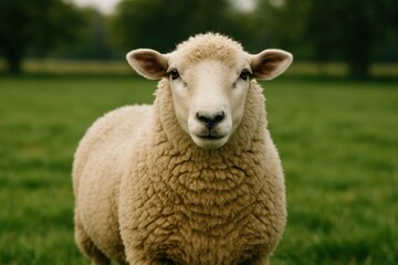 Obraz premium Fluffy sheep grazing field