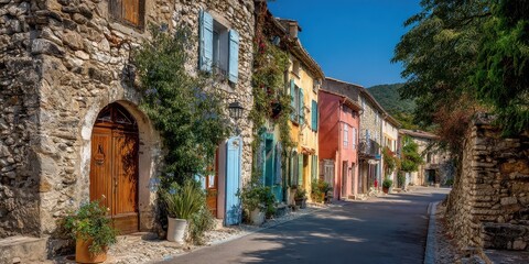 Fototapeta premium Charming Street with Colorful Houses in Provence, France