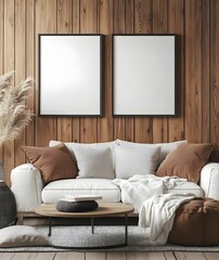 Modern Living Room Interior with Blank Canvas Mockup